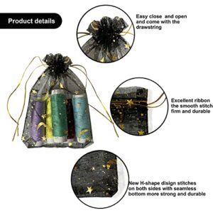 100 Pcs 3.5 x 4.7 Inch Black Organza Jewelry Gift Bag, Moon Star Drawstring Candy Bag for Wedding Party Valentine's Day.