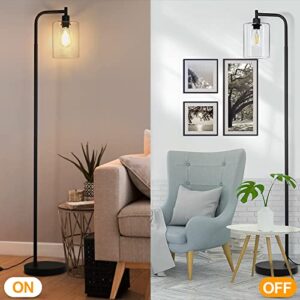 MAXvolador Industrial Floor Lamp, Modern Standing Lamps with Hanging Clear Glass Shade, Classic Reading Tall Pole Light for Living Room Bedroom Office Study Room Farmhouse, Black