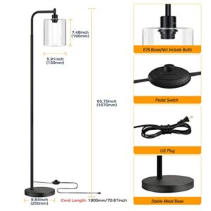 MAXvolador Industrial Floor Lamp, Modern Standing Lamps with Hanging Clear Glass Shade, Classic Reading Tall Pole Light for Living Room Bedroom Office Study Room Farmhouse, Black