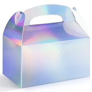 harhana party treat boxes, iridescent metallic foil gift boxes- for party favors, small goodie candy boxes for wedding, birthday, iridescent white, 6.2 x 3.6 x 3.4 inches (12 pcs)