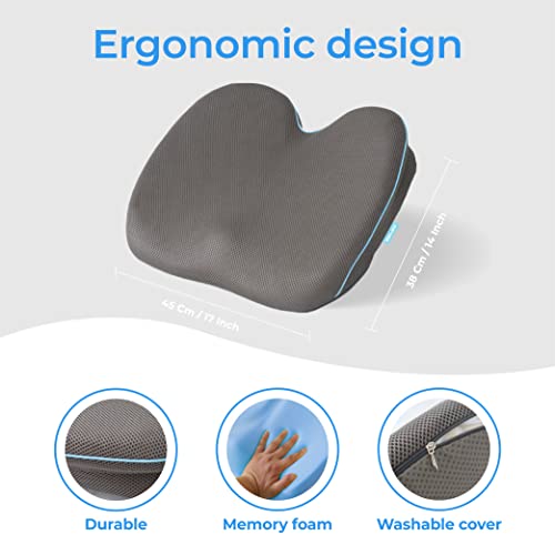 Klaudena | Memory Foam Seat Cushion for Office Chair, Coccyx Lower Back Support Tailbone Pain Relief, Lumbar Support Cushions, Work Chair Pad Butt Pillow, Sciatica, Correct Posture, Desk Chair Cushion