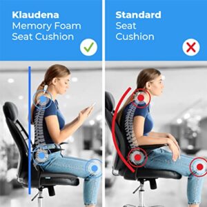 Klaudena | Memory Foam Seat Cushion for Office Chair, Coccyx Lower Back Support Tailbone Pain Relief, Lumbar Support Cushions, Work Chair Pad Butt Pillow, Sciatica, Correct Posture, Desk Chair Cushion