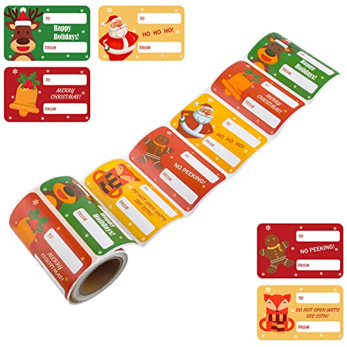 L LIKED 120 PCS Christmas Gift Label Tag Stickers - to and from, Peel and Stick Self Adhesive Present Labels for Holiday Gift Box, Wrapping Paper, Gift Bag, (Christmas 5 Designs - 120 Count)