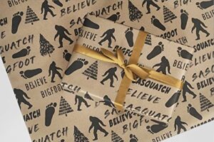 bigfoot believe pattern gift wrapping paper on kraft – 24″ x 10′