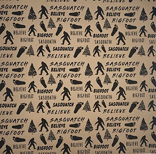 Bigfoot Believe Pattern Gift Wrapping Paper on Kraft - 24" x 10'