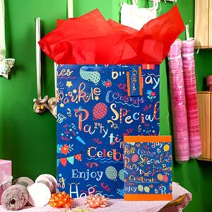 16.5" Gift Bags for Birthday Party - Extra Large Gift Bags with Greeting Card, Tag, Tissue Paper - 2 Pack