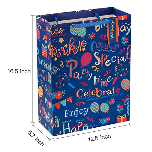 16.5" Gift Bags for Birthday Party - Extra Large Gift Bags with Greeting Card, Tag, Tissue Paper - 2 Pack