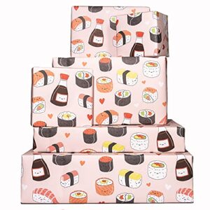 CENTRAL 23 Pink Wrapping Paper - Sushi Faces - 6 Gift Wrap Sheets - Trendy GiftWrap for Girls Women Teenagers - Eco and Recyclable