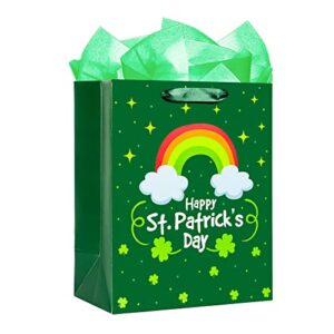 hohomark st patrick’s day gift bags 13″ large irish shamrock bag with tissue paper green clover gift wrapping bag kids classroom party favor supplies