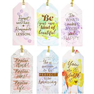 inspirational gift tags with ribbon, 6 kraft watercolor designs (72 pieces)