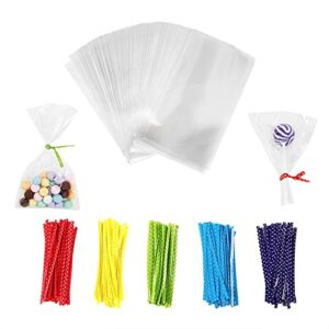 Newkita 3x5 Cellophane Bags, Clear Goodie Bags, Cake Pop Rice Crispy Bags With 4" Twist Ties, Candy Bags/Cookie Bags/Treat Bags with Ties/Clear Gift Bags/Cellophane Treat Bags 100 Pack