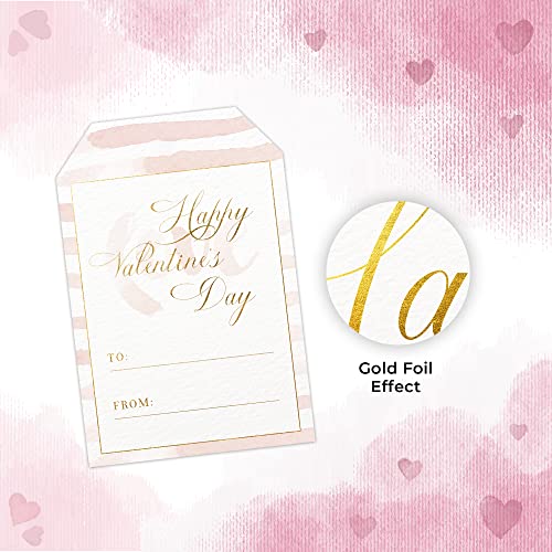 Mobiusea Creation Valentine Gift Tags Sticker |100-Pack for Valentines Day Gifts | Gold Foil and Happy Valentines Day Tags | 3 x 2 inch | 4 Heart Design Assortments Labels | Valentines Day Gift Tags