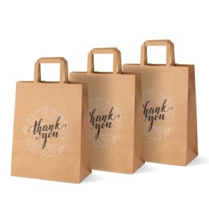 OSpecks Medium Size 8x4.75x10 inch Paper Bags, 50 Count, Thank You Gift Bags Bulk with Handle (No Bow or Ribbon), Brown Kraft Paper Bags for Retail Shopping, Wedding, Goodies, Merchandise for Customers or Guests