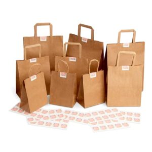 OSpecks Medium Size 8x4.75x10 inch Paper Bags, 50 Count, Thank You Gift Bags Bulk with Handle (No Bow or Ribbon), Brown Kraft Paper Bags for Retail Shopping, Wedding, Goodies, Merchandise for Customers or Guests