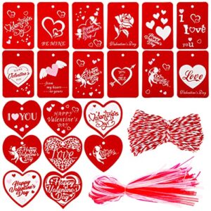 200pcs valentine gift hanging tags 20 designs red craft paper valentine’s day gift treat label heart cut outs favor tags with string for wedding party gift wrapping