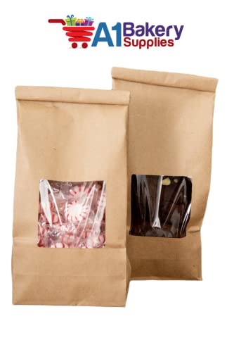 Kraft Tin Tie Poly-Lined Bags Coffee Bags Reclosable Tin Tie Bags with Window - 1Lb - 50 Pack