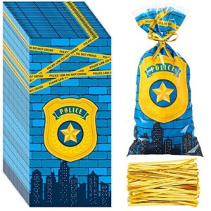 100 pcs police party cellophane bags police party favor bags police gift bag police candy bag police goodie bags blue cello bags treat bag with 100 sliver twist ties for cop birthday party supplies