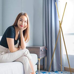 Brightech Stix Floor Lamp, Tall Tree Lamp for Offices, LED Tripod Lamp for Living Rooms, Great Living Room Décor, Dimmable Standing Lamp with 3 Lights for Bedroom Reading - Gold/Brass