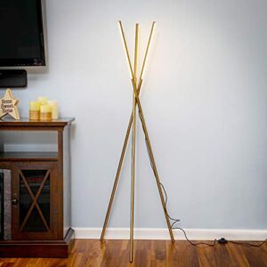 Brightech Stix Floor Lamp, Tall Tree Lamp for Offices, LED Tripod Lamp for Living Rooms, Great Living Room Décor, Dimmable Standing Lamp with 3 Lights for Bedroom Reading - Gold/Brass