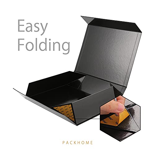 PACKHOME Gift Box 13x9.7x3.4 Inches, Large Gift Box with Lid, Sturdy Shirt Box with Magnetic Lid for Wrapping Gifts (Glossy Metallic Black)