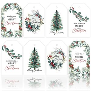 whaline 100pcs christmas gift tags with 30m / 98.4ft hemp rope watercolor plants seasonal wishes labels holiday season gift and favor tags for seasonal favors xmas parties and celebrations, 4 styles