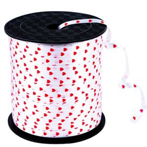 coobey 300 yards curling ribbon heart balloon ribbons roll crimps ribbon for valentine’s day party festival, balloon gift wrapping, art craft, 5mm (white)