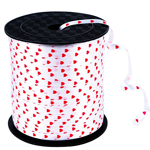 Coobey 300 Yards Curling Ribbon Heart Balloon Ribbons Roll Crimps Ribbon for Valentine's Day Party Festival, Balloon Gift Wrapping, Art Craft, 5mm (White)