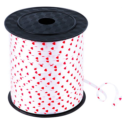Coobey 300 Yards Curling Ribbon Heart Balloon Ribbons Roll Crimps Ribbon for Valentine's Day Party Festival, Balloon Gift Wrapping, Art Craft, 5mm (White)