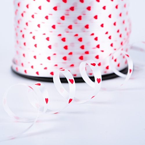 Coobey 300 Yards Curling Ribbon Heart Balloon Ribbons Roll Crimps Ribbon for Valentine's Day Party Festival, Balloon Gift Wrapping, Art Craft, 5mm (White)