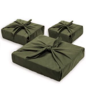 the useless brand furoshiki wrapping cloth | reusable cotton fabric gift wrap paper | pack of 3 (50x50cm, 70x70cm, 90x90cm) (army green)