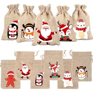 ximishop 36pcs christmas burlap gift bags xmas linen jute goodies treat candy bags with drawstring for christmas party supplies.