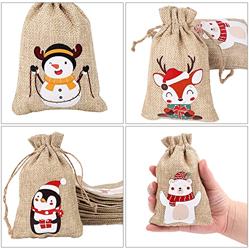 XIMISHOP 36pcs Christmas Burlap gift Bags Xmas Linen Jute goodies Treat Candy Bags With Drawstring for Christmas Party Supplies.