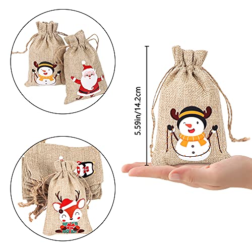 XIMISHOP 36pcs Christmas Burlap gift Bags Xmas Linen Jute goodies Treat Candy Bags With Drawstring for Christmas Party Supplies.