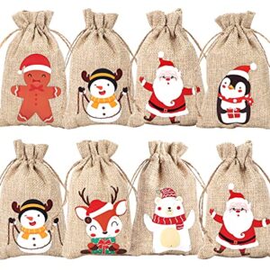 XIMISHOP 36pcs Christmas Burlap gift Bags Xmas Linen Jute goodies Treat Candy Bags With Drawstring for Christmas Party Supplies.