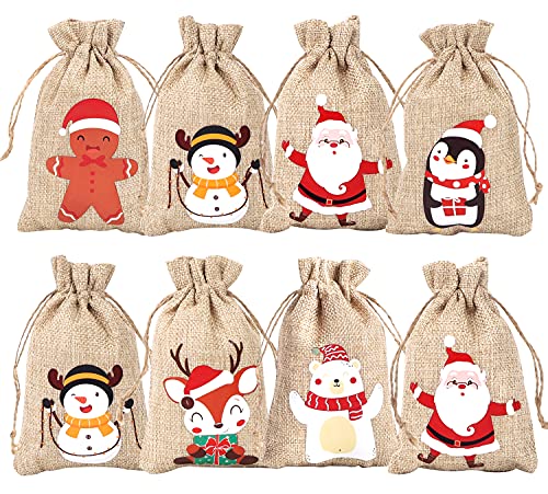 XIMISHOP 36pcs Christmas Burlap gift Bags Xmas Linen Jute goodies Treat Candy Bags With Drawstring for Christmas Party Supplies.