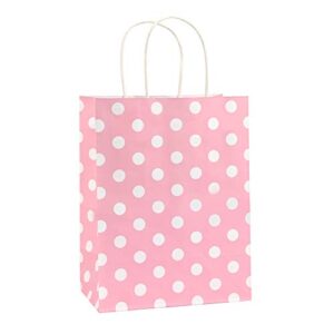 bagdream gift bags 25pcs 8×4.25×10.5 inches shopping bags, paper bags, kraft bags, retail bags, holiday party bags, pink dot paper bags with handles, pink paper gift bags