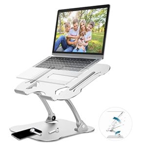【2022 new】laptop stand for desk, frieet aluminum ergonomic laptop riser with heat vent, adjustable height foldable computer stand holder compatible with 10”-18″ macbook air/pro,lenovo dell hp, silver