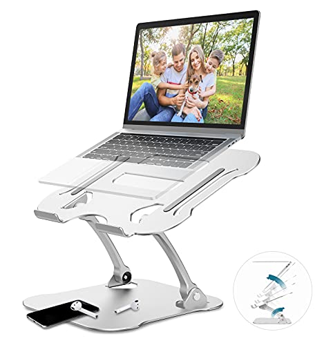 【2022 New】Laptop Stand for Desk, FRIEET Aluminum Ergonomic Laptop Riser with Heat Vent, Adjustable Height Foldable Computer Stand Holder Compatible with 10''-18" MacBook Air/Pro,Lenovo Dell HP, Silver