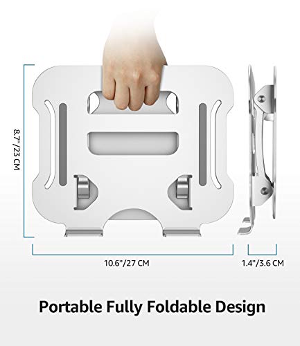 【2022 New】Laptop Stand for Desk, FRIEET Aluminum Ergonomic Laptop Riser with Heat Vent, Adjustable Height Foldable Computer Stand Holder Compatible with 10''-18" MacBook Air/Pro,Lenovo Dell HP, Silver