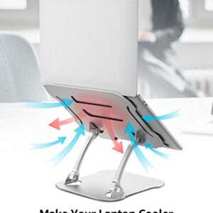 【2022 New】Laptop Stand for Desk, FRIEET Aluminum Ergonomic Laptop Riser with Heat Vent, Adjustable Height Foldable Computer Stand Holder Compatible with 10''-18" MacBook Air/Pro,Lenovo Dell HP, Silver