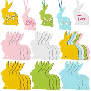 20 pieces easter basket name tag personalized bunny easter tags wooden rabbit easter blank sign hanging tag for easter bucket decoration