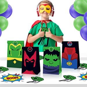 24Set Superhero Party Bags, Superhero Bags Candy Gift Bags Kraft Paper Bags，with Superhero Theme Sticker, For Superhero Theme Birthday Party