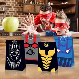 24Set Superhero Party Bags, Superhero Bags Candy Gift Bags Kraft Paper Bags，with Superhero Theme Sticker, For Superhero Theme Birthday Party