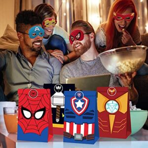 24Set Superhero Party Bags, Superhero Bags Candy Gift Bags Kraft Paper Bags，with Superhero Theme Sticker, For Superhero Theme Birthday Party