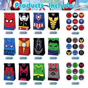 24Set Superhero Party Bags, Superhero Bags Candy Gift Bags Kraft Paper Bags，with Superhero Theme Sticker, For Superhero Theme Birthday Party