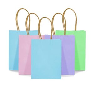 60 pack mini small pink blue green purple colored paper gift bags with handles for birthday wedding baby shower party favors, shopping, retail, merchandise, 6.3×4.7×2.75 inch ( 4 colors assorted)