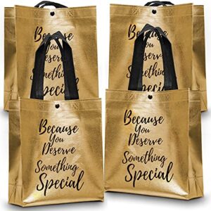 reusable black and gold gift bags with handles- small medium gift bag set of 4 – for women & mens gift, bridesmaid, bridal party, bachelorette party gifts – “because you deserve something special”