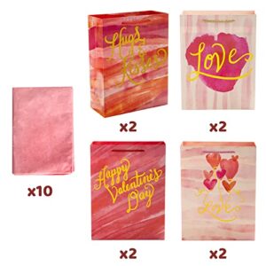 JOYIN 8 PCS Valentine’s Day Gift Bags with Tissue Paper, Large 10 X 12.8 X 4.4 inch with 4 Red Themed Designs for Kids Party Favor, Classroom Exchange Prizes, Present Wrapping