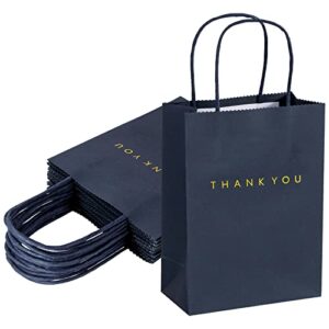 driew thank you gift bags 50 pack, 5.9 x 3.1 x 8.3” navy blue paper bags with handles for retail, wedding,party, shopping