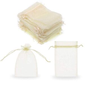 sumdirect 100pcs 4x6inch sheer drawstring organza jewelry pouches wedding party christmas favor gift bags (beige)